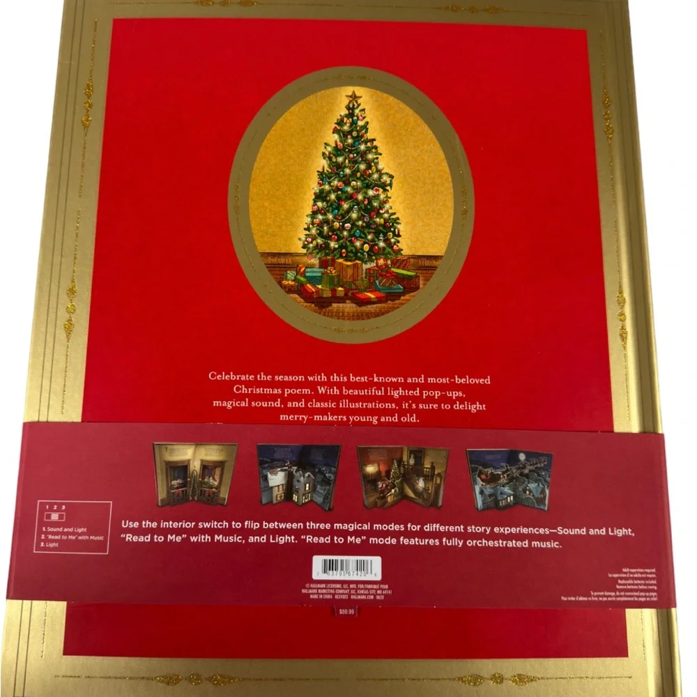 NWT Coated Paper Night Before Christmas Pop-Up Book Novelty/W Sound & Light Huge - Picture 2 of 7